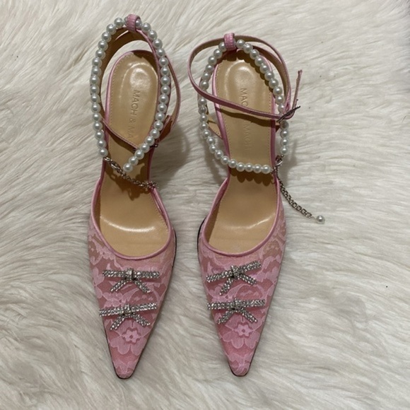 Mach & Mach Mini Bow embellished pink kitten lace pump heel‎ size 36EU - Picture 2 of 13